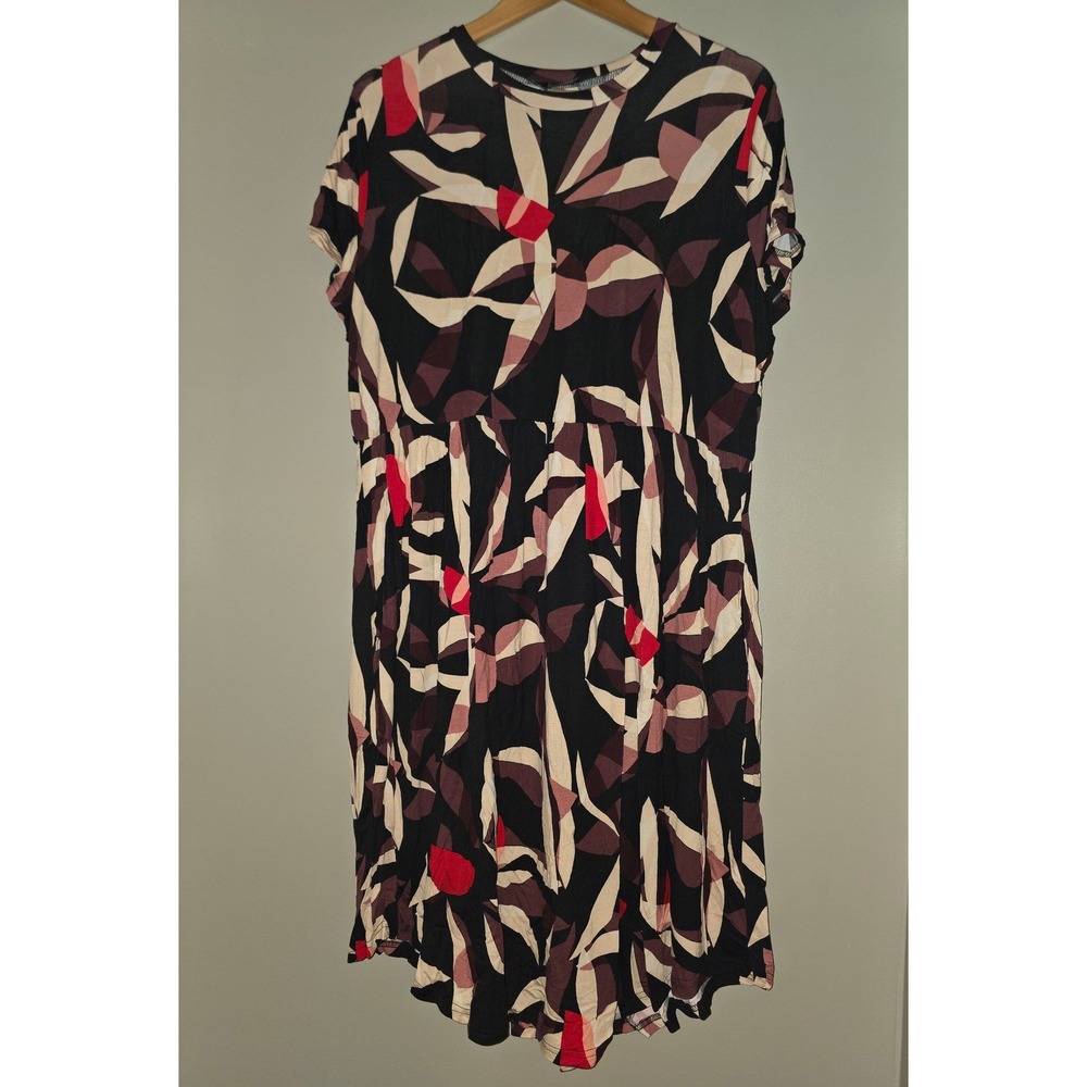Simier Fariry Womens XXL Abstract Leaf Print Empire Waist Pockets Dress